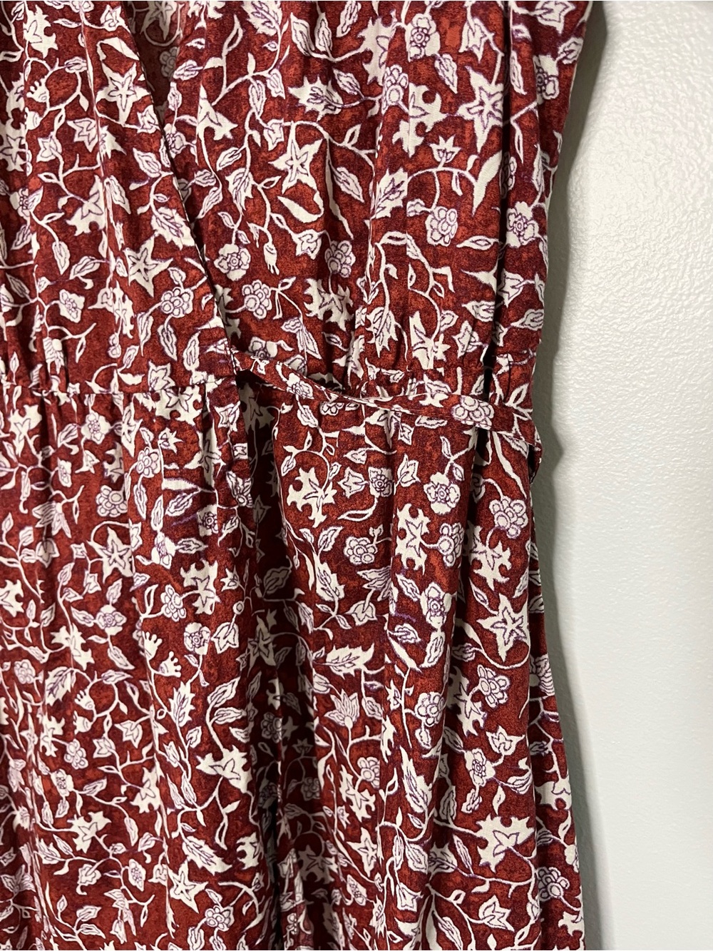 Madewell Maroon White Ditsy Floral Wrap Mini Dress Spring Summer Cottagecore Sm - Picture 4 of 8